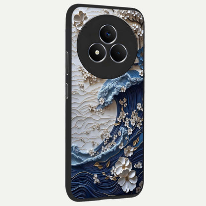 Floral Wave Origami Glass Case upright view showcasing creative floral origami artwork with artistic decorative theme.