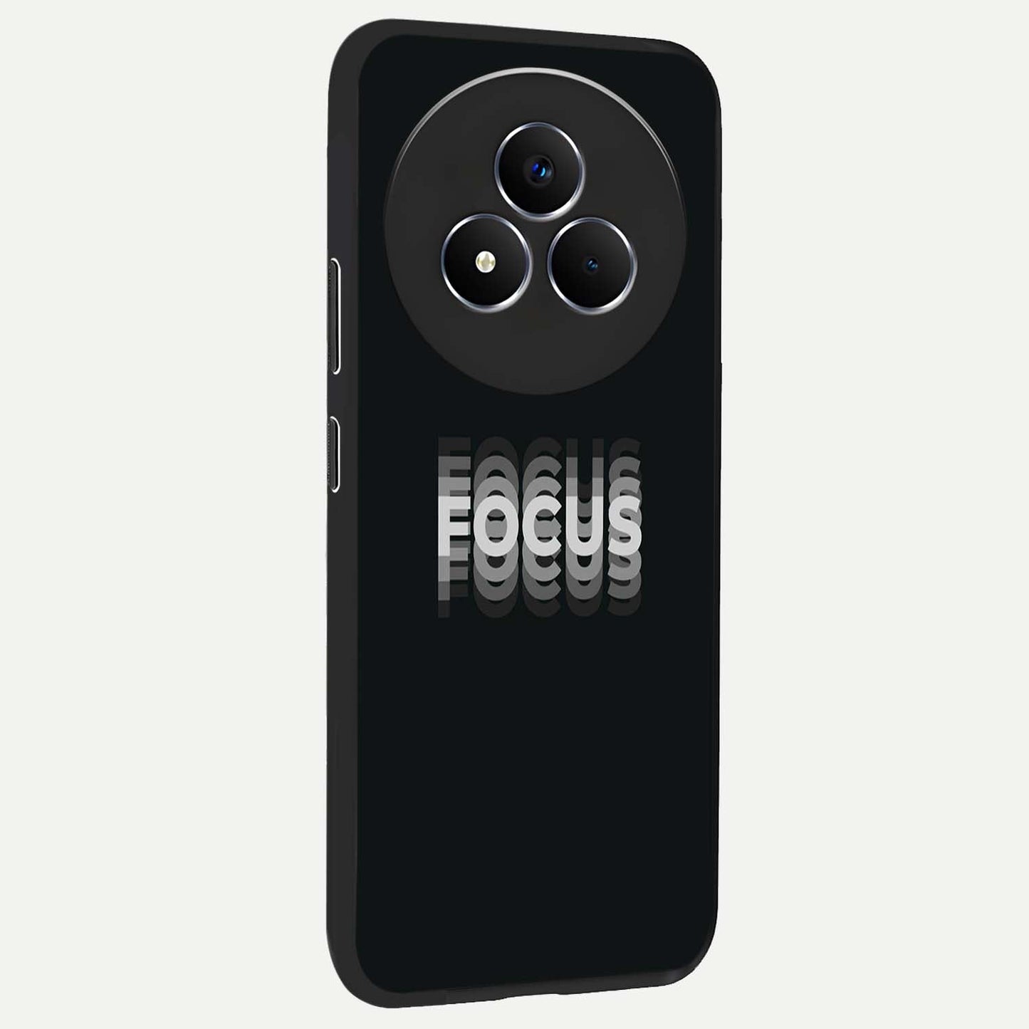 Focus Mode On Glass Case upright view showcasing strong typography statement with sleek motivational theme.