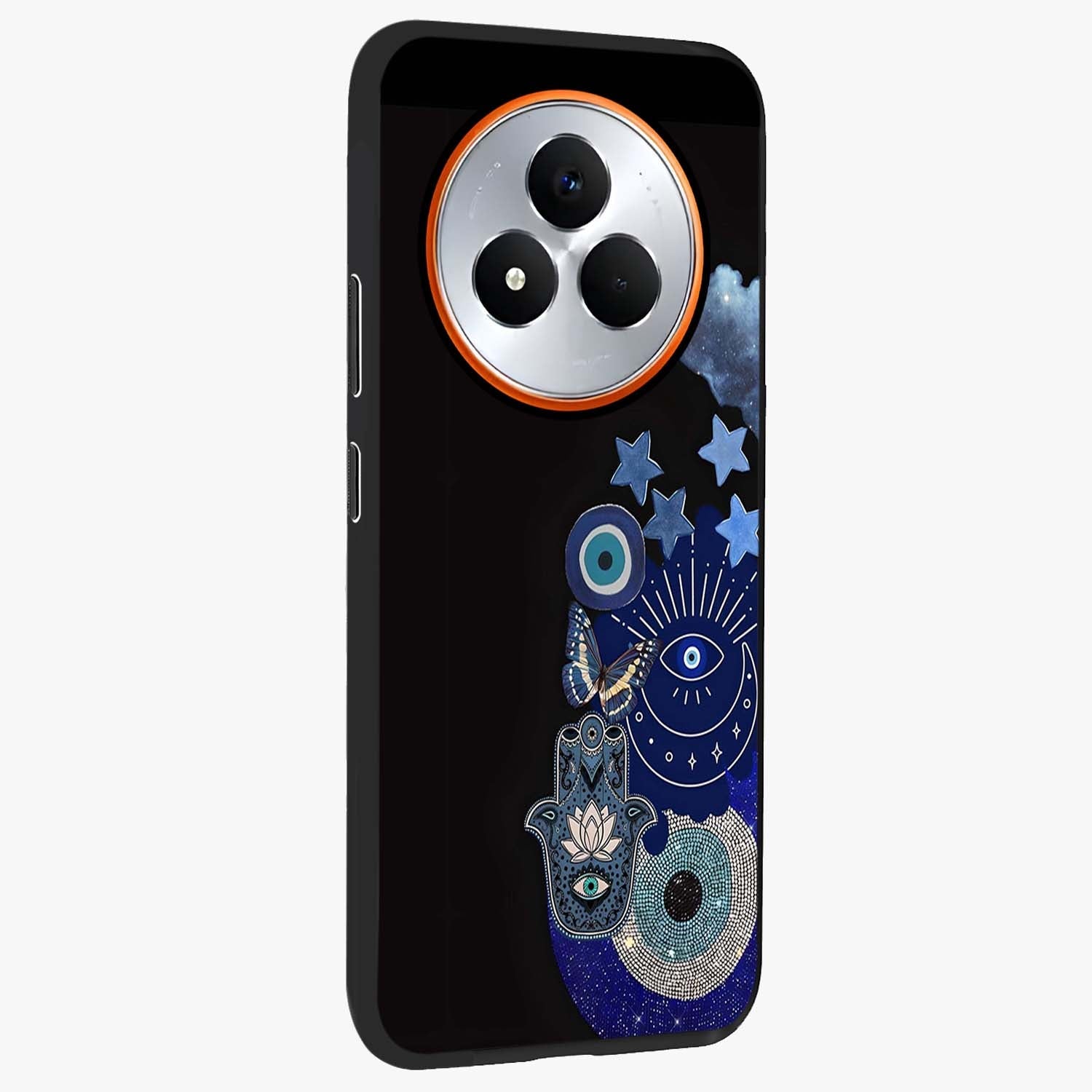 Galactic Charm Cluster Glass Case upright view showcasing glowing cosmic charm artwork with magical celestial style.