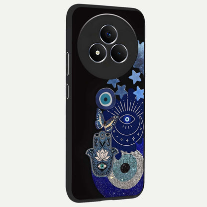 Galactic Charm Cluster Glass Case upright view showcasing glowing cosmic charm artwork with magical celestial style.