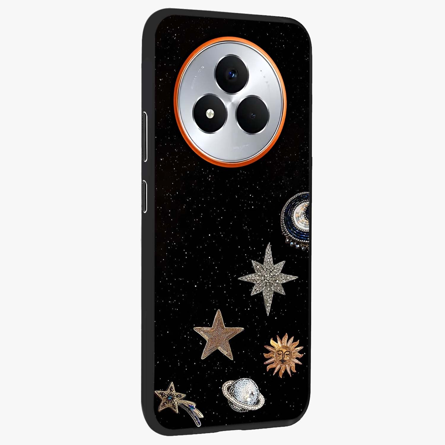Galactic Charm Glow Glass Case upright view showcasing glowing cosmic charm artwork with magical celestial style.