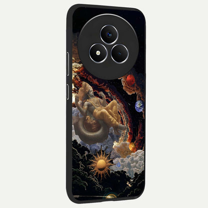 Galactic Divine God Glass Case upright view showcasing mystical divine artwork with dramatic cosmic theme.