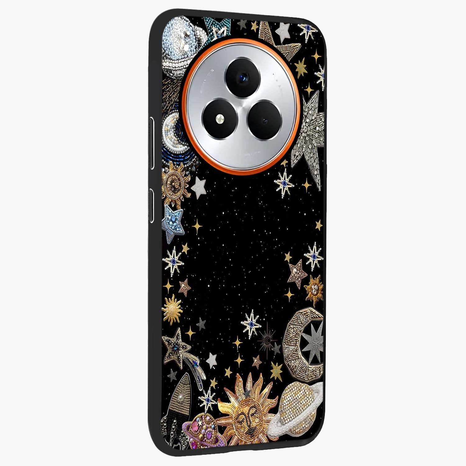 Galactic Jewel Stars Glass Case upright view showcasing glittering star jewel artwork with vibrant galaxy theme.