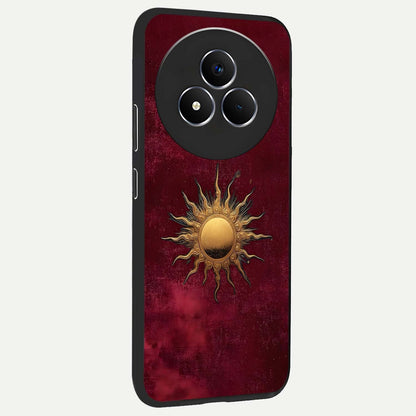 Gold Sun Blush Glass Case upright view showcasing glowing sun artwork with elegant celestial theme.