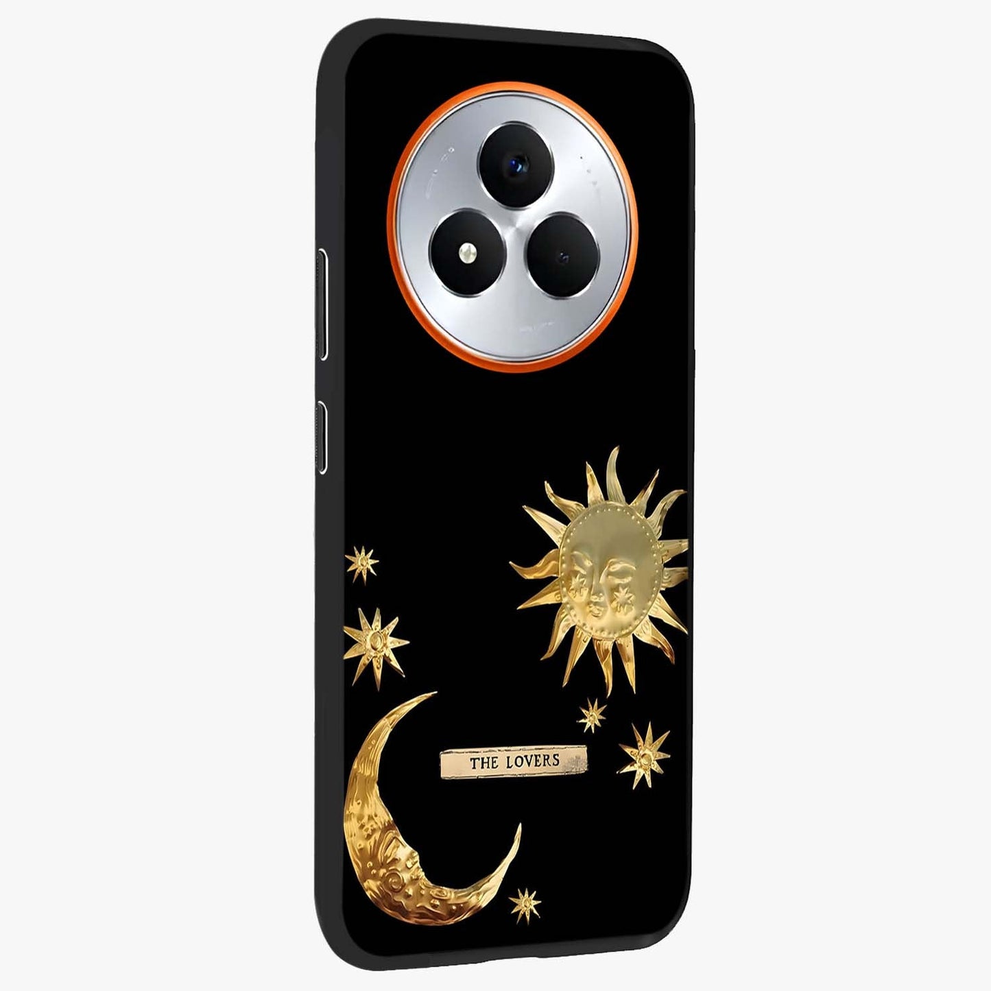 Gold Sun Blush Glass Case upright view showcasing glowing sun artwork with elegant celestial theme.