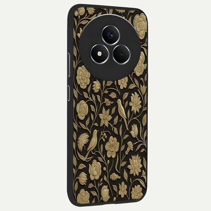 Golden Floral Majesty Glass Case upright view showcasing majestic floral artwork with rich decorative theme.