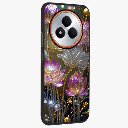 Golden Floral Majesty Glass Case upright view showcasing majestic floral artwork with rich decorative theme.