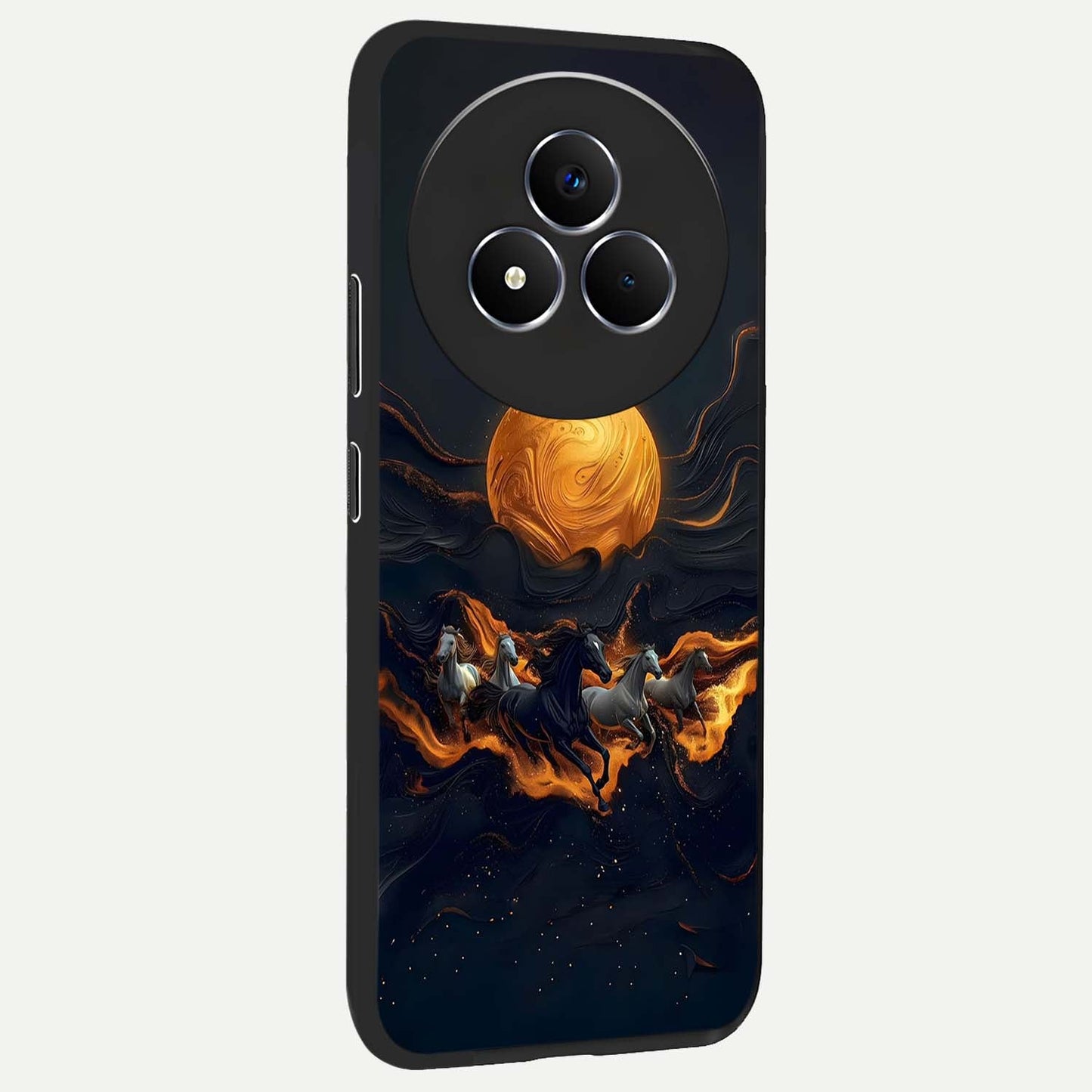 Golden Sun Majesty Glass Case upright view showcasing haunting graveyard artwork with dramatic dark theme.