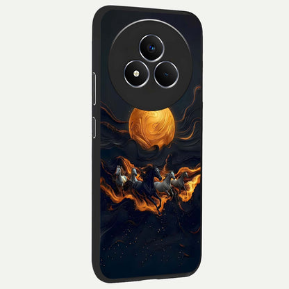 Golden Sun Majesty Glass Case upright view showcasing haunting graveyard artwork with dramatic dark theme.