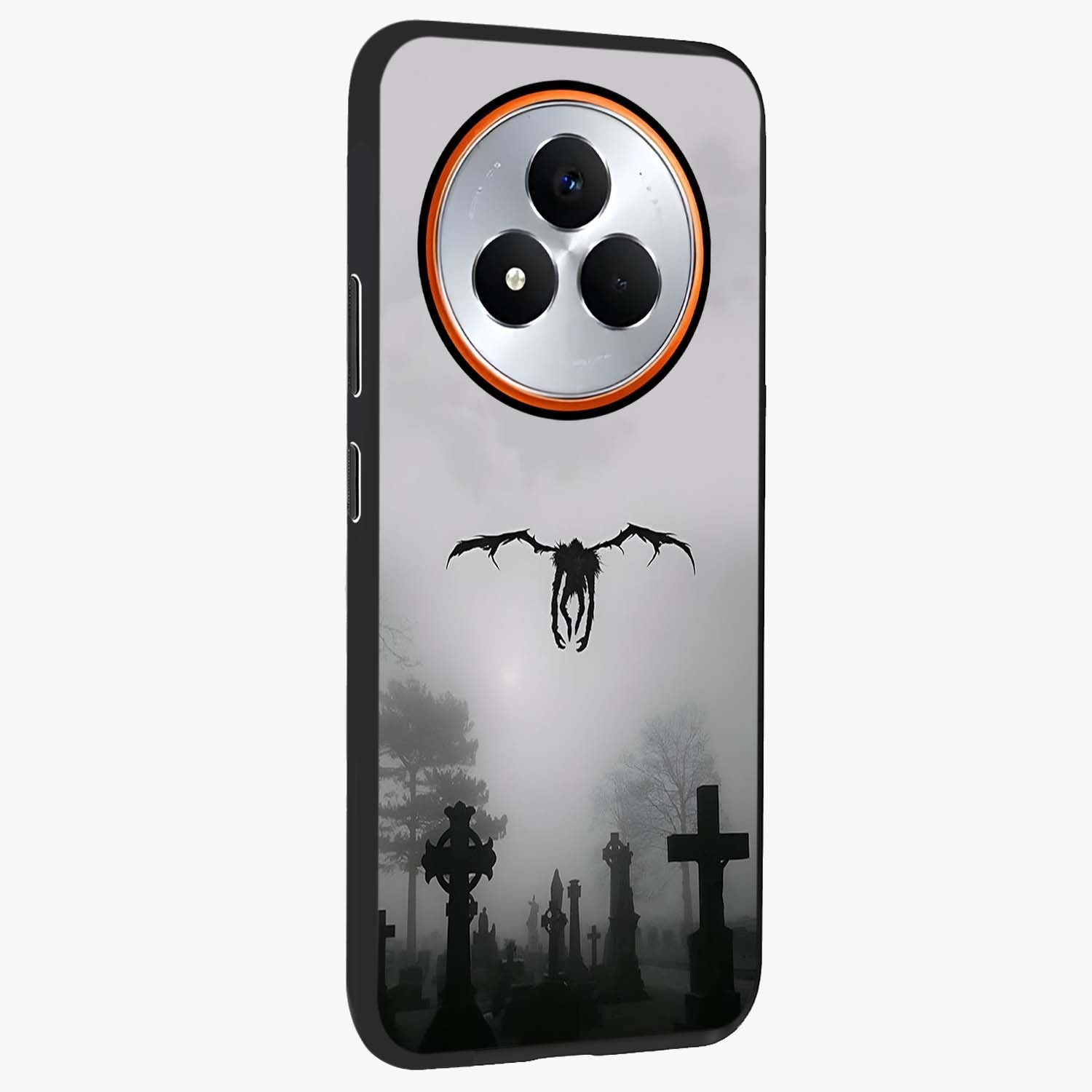 Graveyard Shadow Descent Glass Case upright view showcasing haunting graveyard artwork with dramatic dark theme.