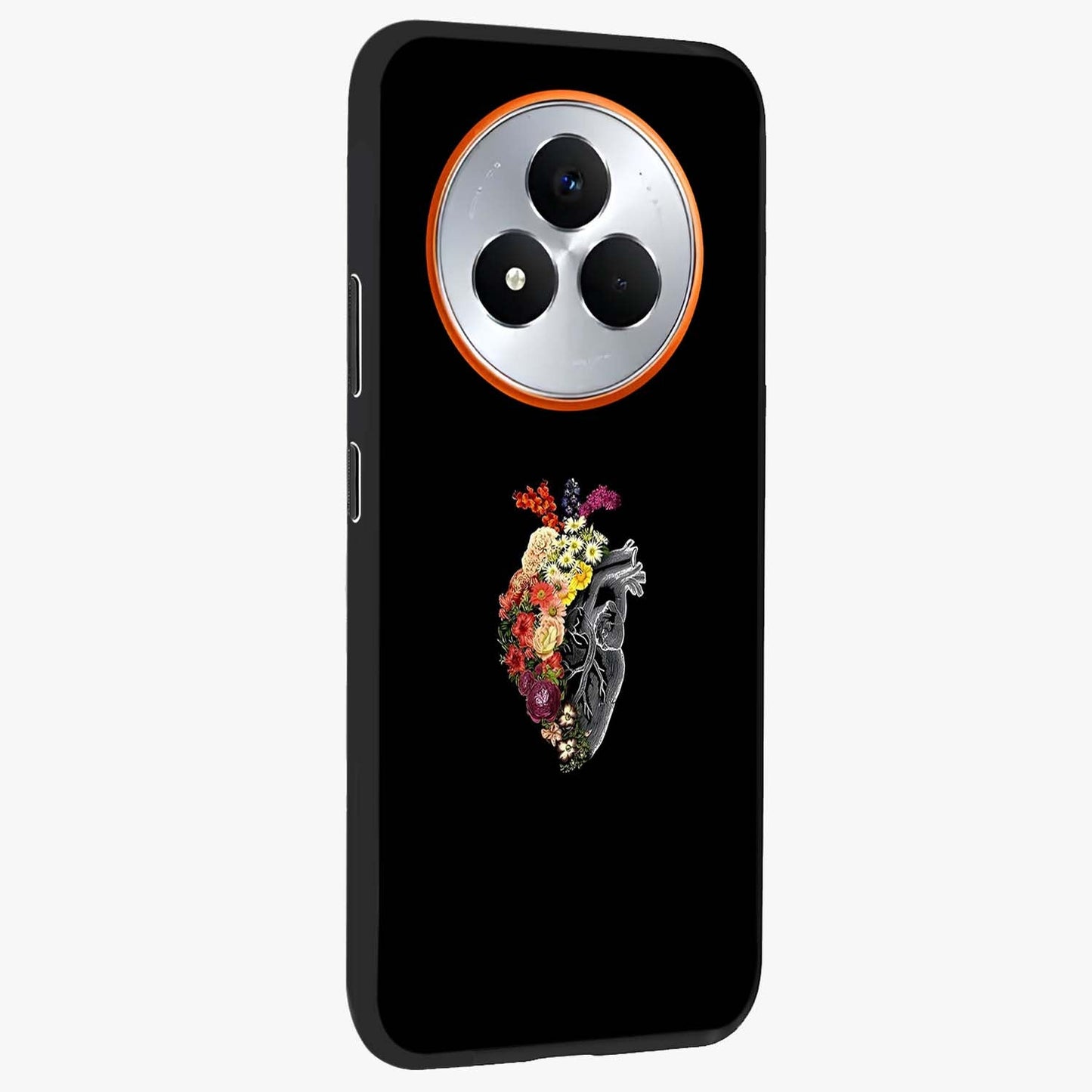 Heart With Flowers Glass Case upright view showcasing decorative heart and floral artwork with sweet romantic theme.