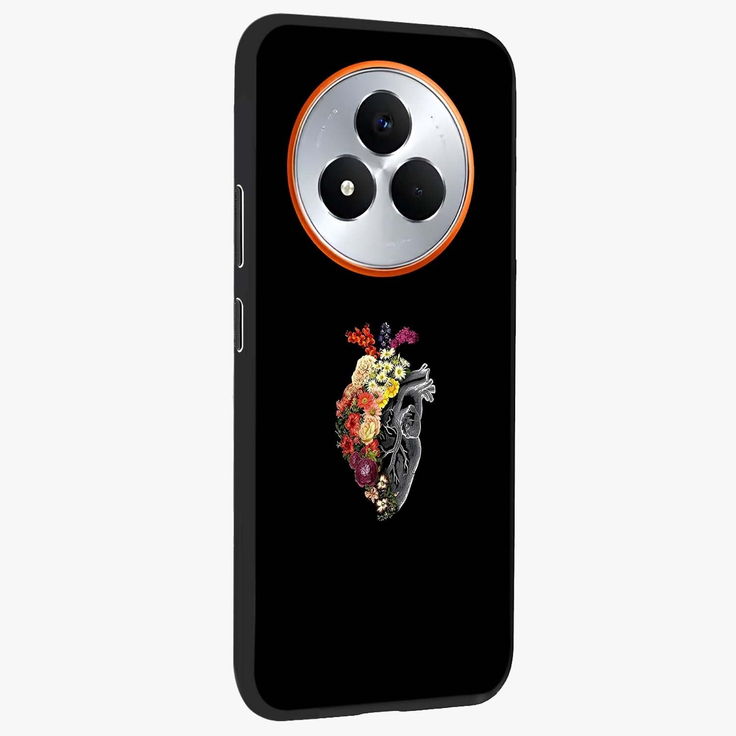 Heart With Flowers Glass Case upright view showcasing decorative heart and floral artwork with sweet romantic theme.