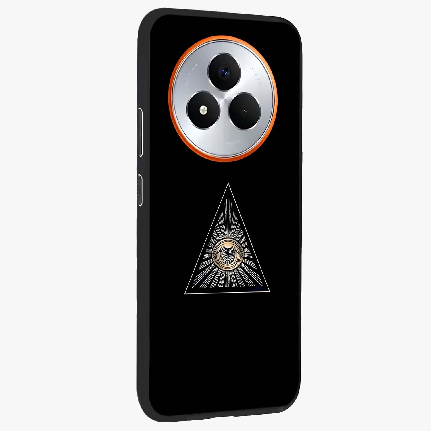 Illuminati Evil Glass Case upright view showcasing striking illuminati artwork with mysterious symbolic theme.