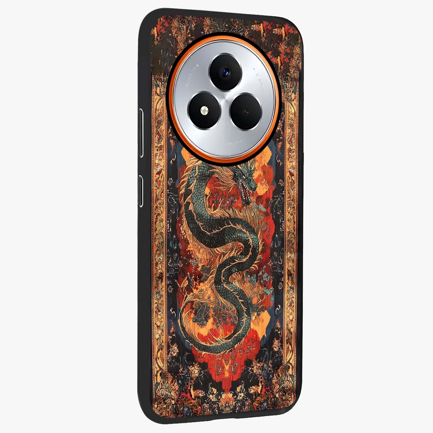 Inferno Dragon Soul Glass Case upright view showcasing intense dragon artwork with fantasy fire theme.