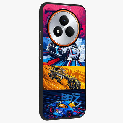 JDM Sports Car Glass Case upright view showcasing dynamic sports car artwork with bold racing theme.