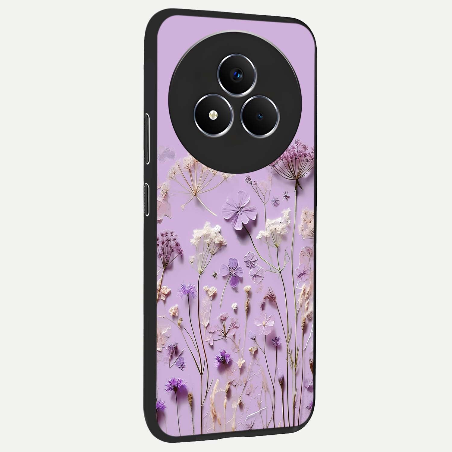 Lavender Blossom Dream Glass Case upright view showcasing delicate lavender blossom artwork with peaceful floral theme.