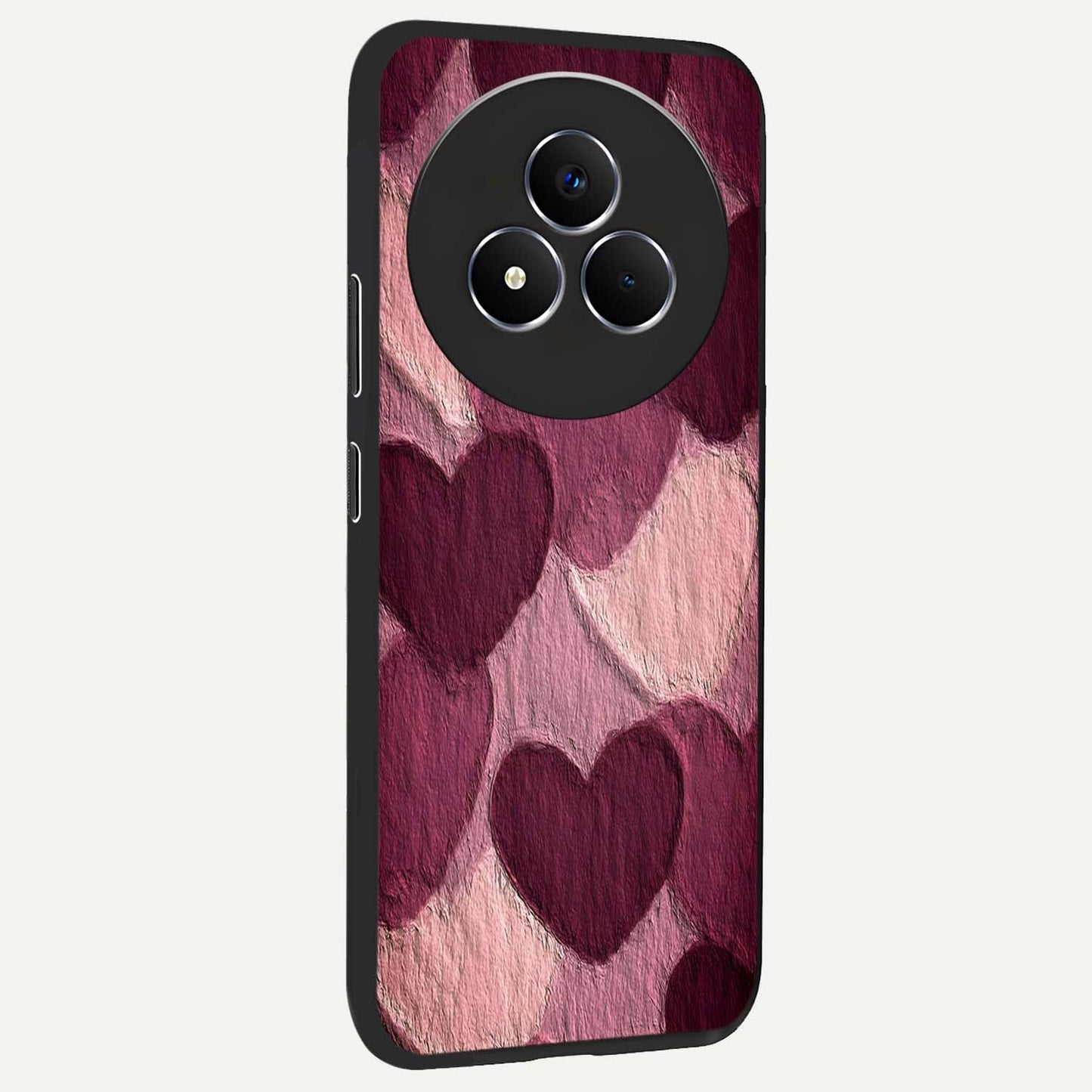 Layered Paper Hearts Glass Case upright view showcasing decorative layered heart artwork with sweet love theme.