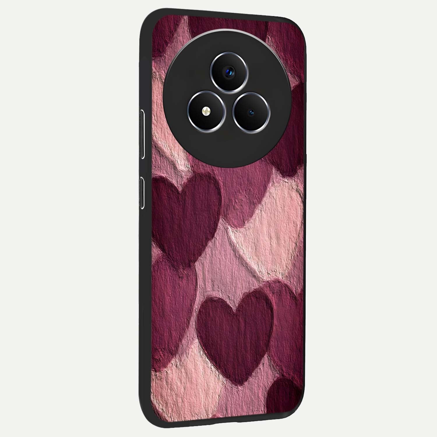 Layered Paper Hearts Glass Case upright view showcasing decorative layered heart artwork with sweet love theme.