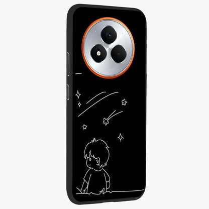 Line Art Boy With Shooting Stars Glass Case upright view showcasing artistic shooting star illustration with minimal style.