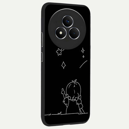 Line Art Girl With Shooting Stars Glass Case upright view showcasing delicate shooting stars artwork with minimal artistic theme.