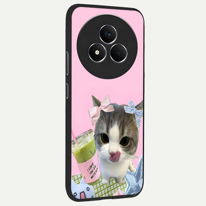 Love Matcha Cat Glass Case upright view showcasing adorable cat artwork with charming matcha themed design.