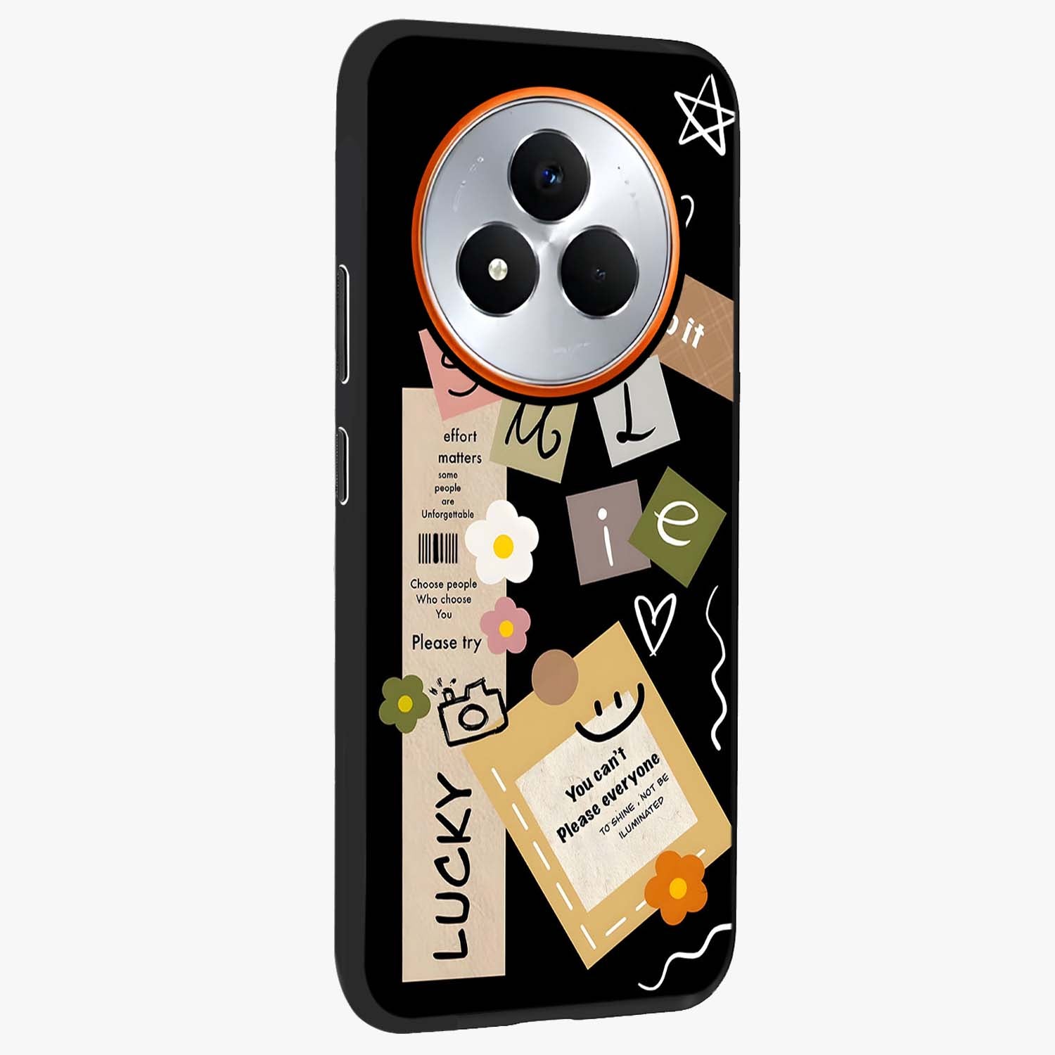Lucky Aesthetic Collage Glass Case upright view showcasing vibrant collage artwork with youthful aesthetic theme.
