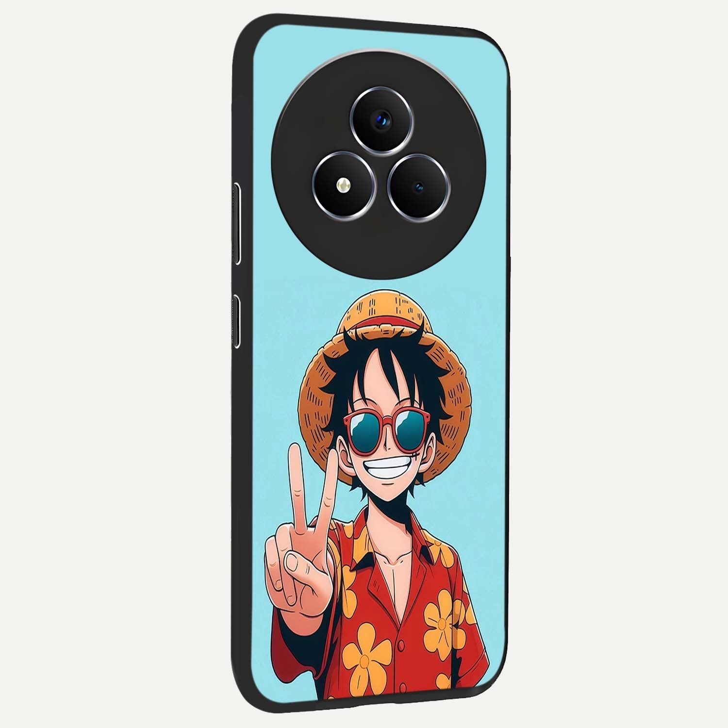 Luffy Summer Anime Vibe Glass Case upright view showcasing dynamic anime artwork with bright adventurous theme.