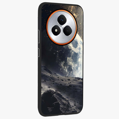 Lunar Horizon Glow Glass Case upright view showcasing radiant lunar artwork with calm cosmic theme.