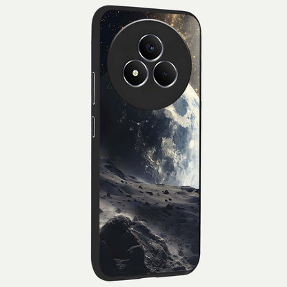Lunar Horizon Glow Glass Case upright view showcasing radiant lunar artwork with calm cosmic theme.