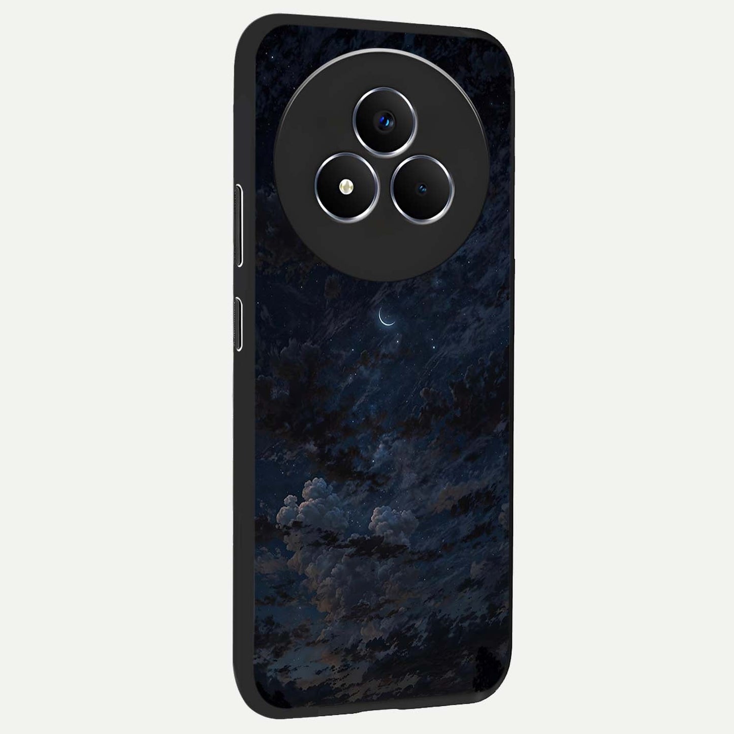 Lunar Veil Silence Glass Case upright view showcasing calm moon themed artwork with serene night atmosphere.