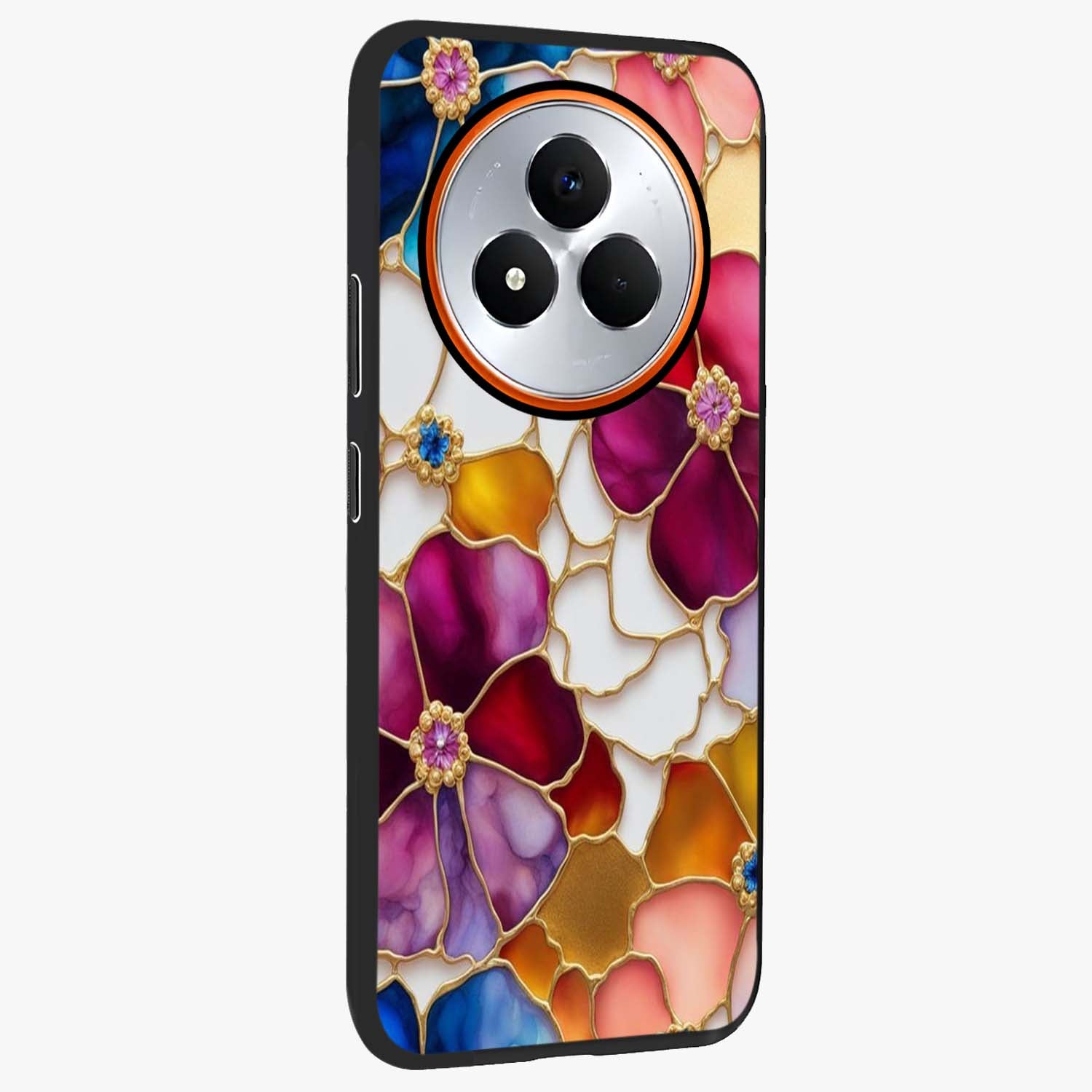 Marble Flower Pattern Glass Case upright view showcasing decorative marble flower artwork with refined style.