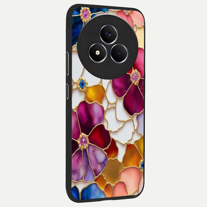 Marble Flower Pattern Glass Case upright view showcasing decorative marble flower artwork with refined style.