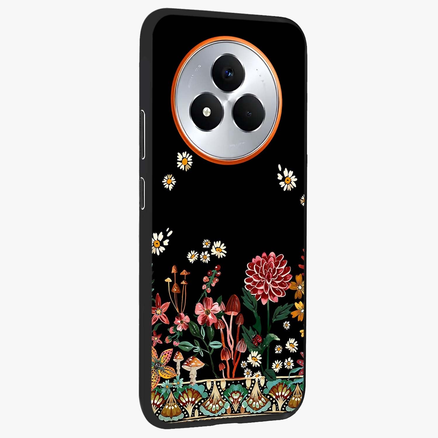 Midnight Bloom Pattern Glass Case upright view showcasing decorative floral artwork with deep night themed palette.