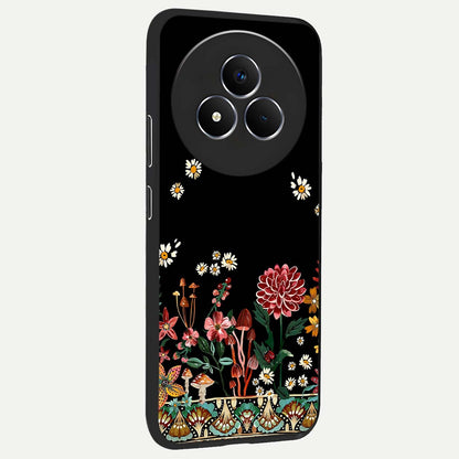 Midnight Bloom Pattern Glass Case upright view showcasing decorative floral artwork with deep night themed palette.