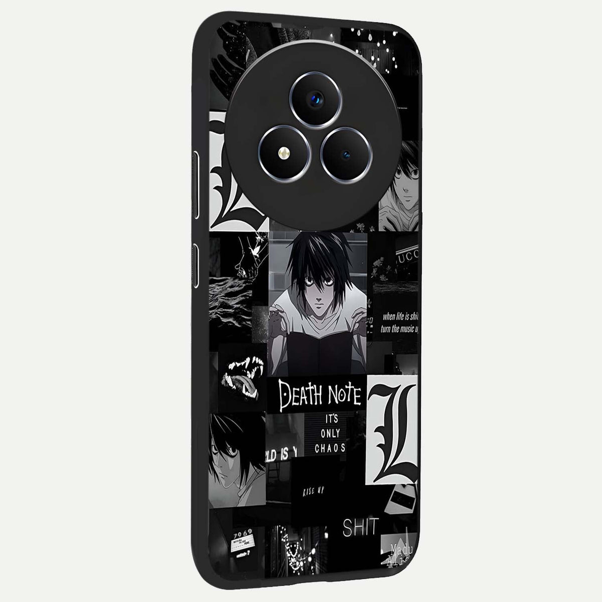 Midnight Chaos Mind Glass Case upright view showcasing expressive abstract artwork with bold dark theme.