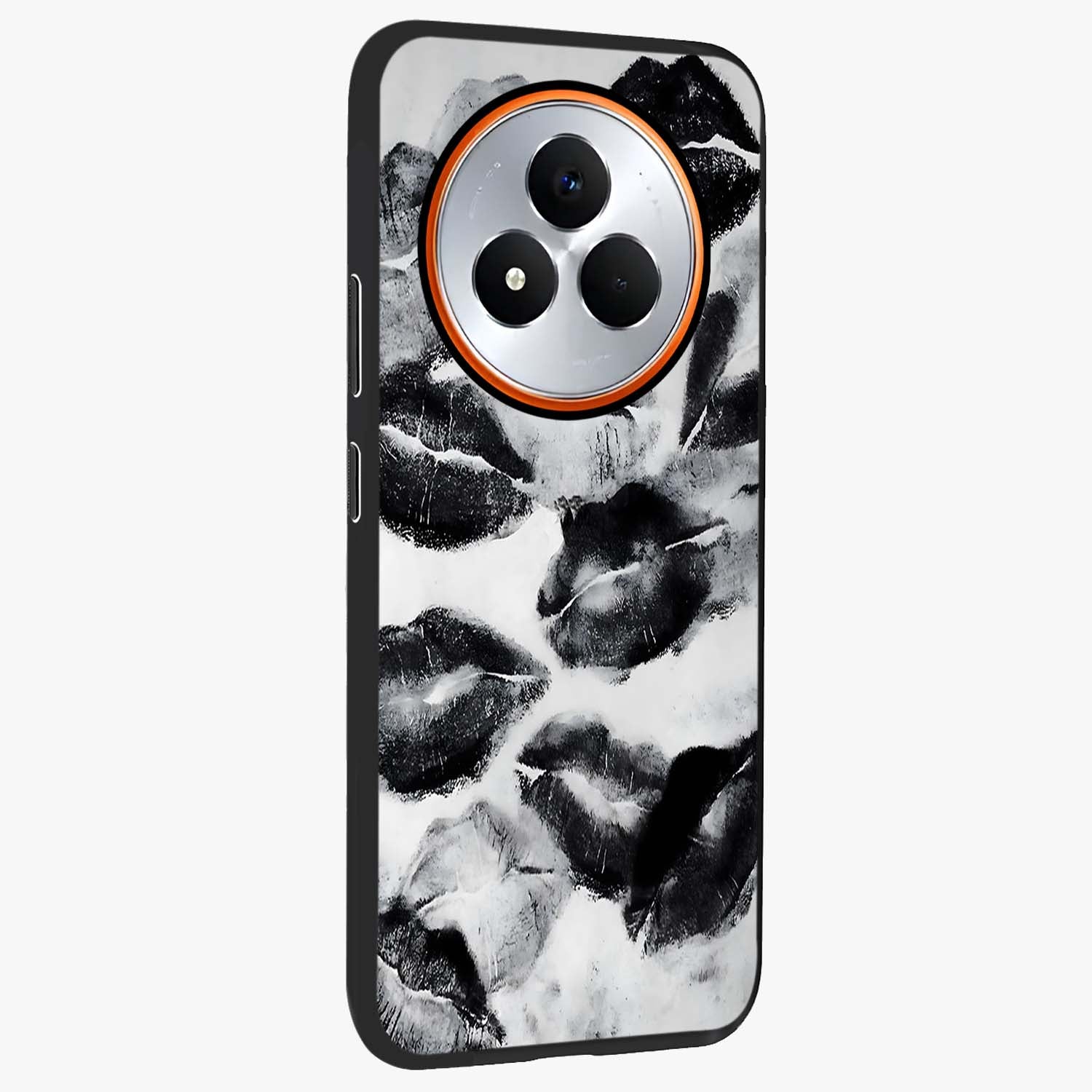 Midnight Kiss Marks Glass Case upright view showcasing stylish kiss mark artwork with trendy romantic theme.