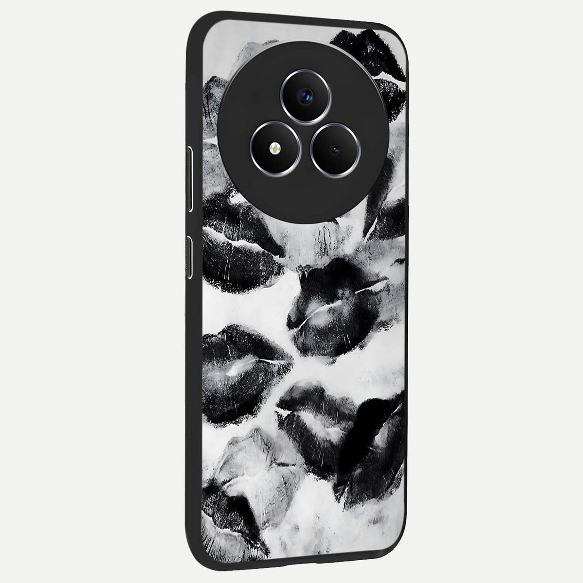 Midnight Kiss Marks Glass Case upright view showcasing stylish kiss mark artwork with trendy romantic theme.