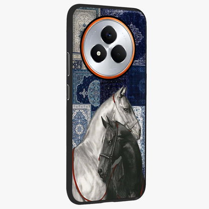 Midnight Stallion Blues Glass Case upright view showcasing dramatic horse artwork with bold artistic theme.