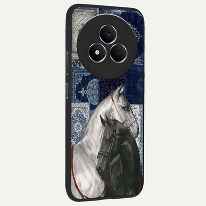 Midnight Stallion Blues Glass Case upright view showcasing dramatic horse artwork with bold artistic theme.