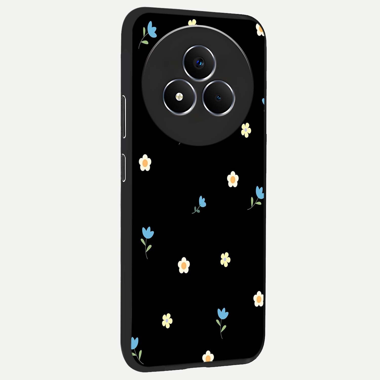 Minimal Petal Whispers Glass Case upright view showcasing elegant floral artwork with modern minimalist style.
