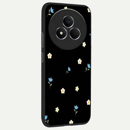 Minimal Petal Whispers Glass Case upright view showcasing elegant floral artwork with modern minimalist style.