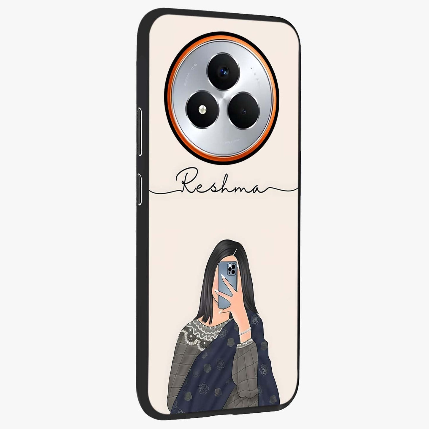 Mirror Mood Muse With Custom Name Glass Case upright view showcasing artistic mirror themed artwork with personalized aesthetic.