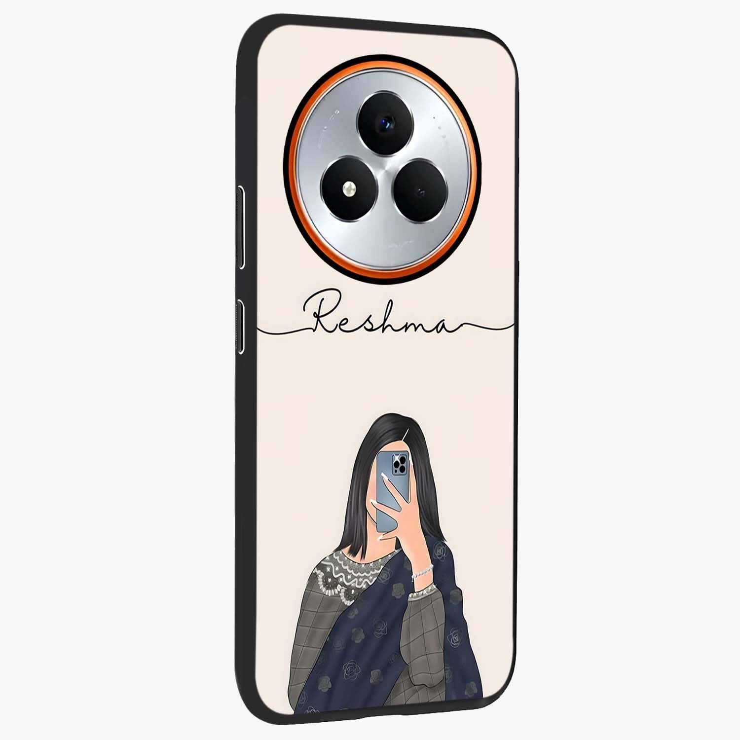 Mirror Mood Muse With Custom Name Glass Case upright view showcasing artistic mirror themed artwork with personalized aesthetic.