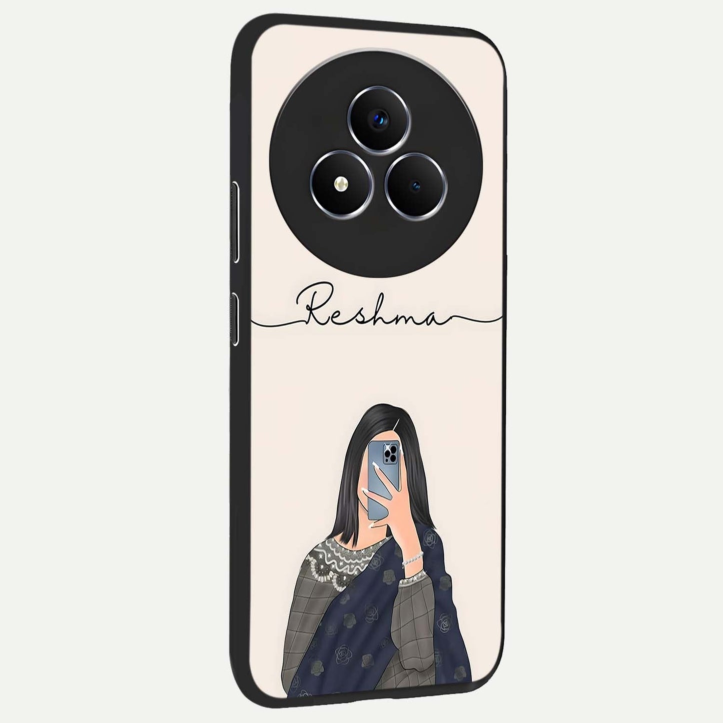 Mirror Mood Muse With Custom Name Glass Case upright view showcasing artistic mirror themed artwork with personalized aesthetic.