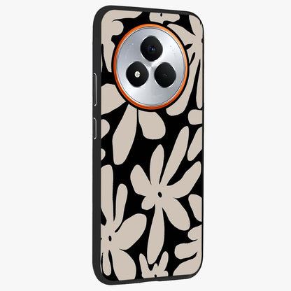 Monochrome Petal Dance Glass Case upright view showcasing artistic floral pattern with stylish monochrome theme.