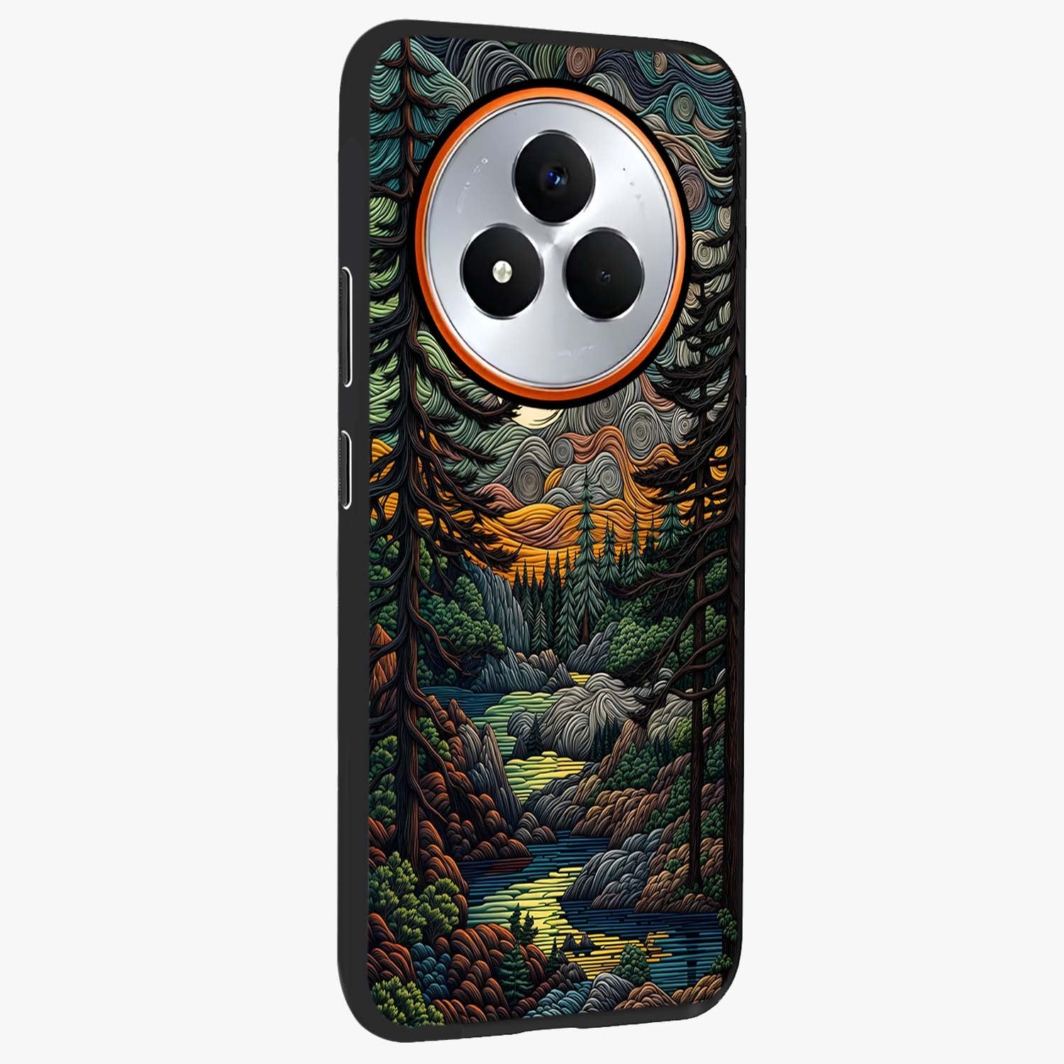 Moonlight Forest Dream Glass Case upright view showcasing magical forest artwork with calm night theme.