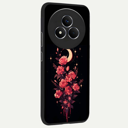Moonlit Floral Elegance Glass Case upright view showcasing delicate floral artwork with refined night inspired theme.