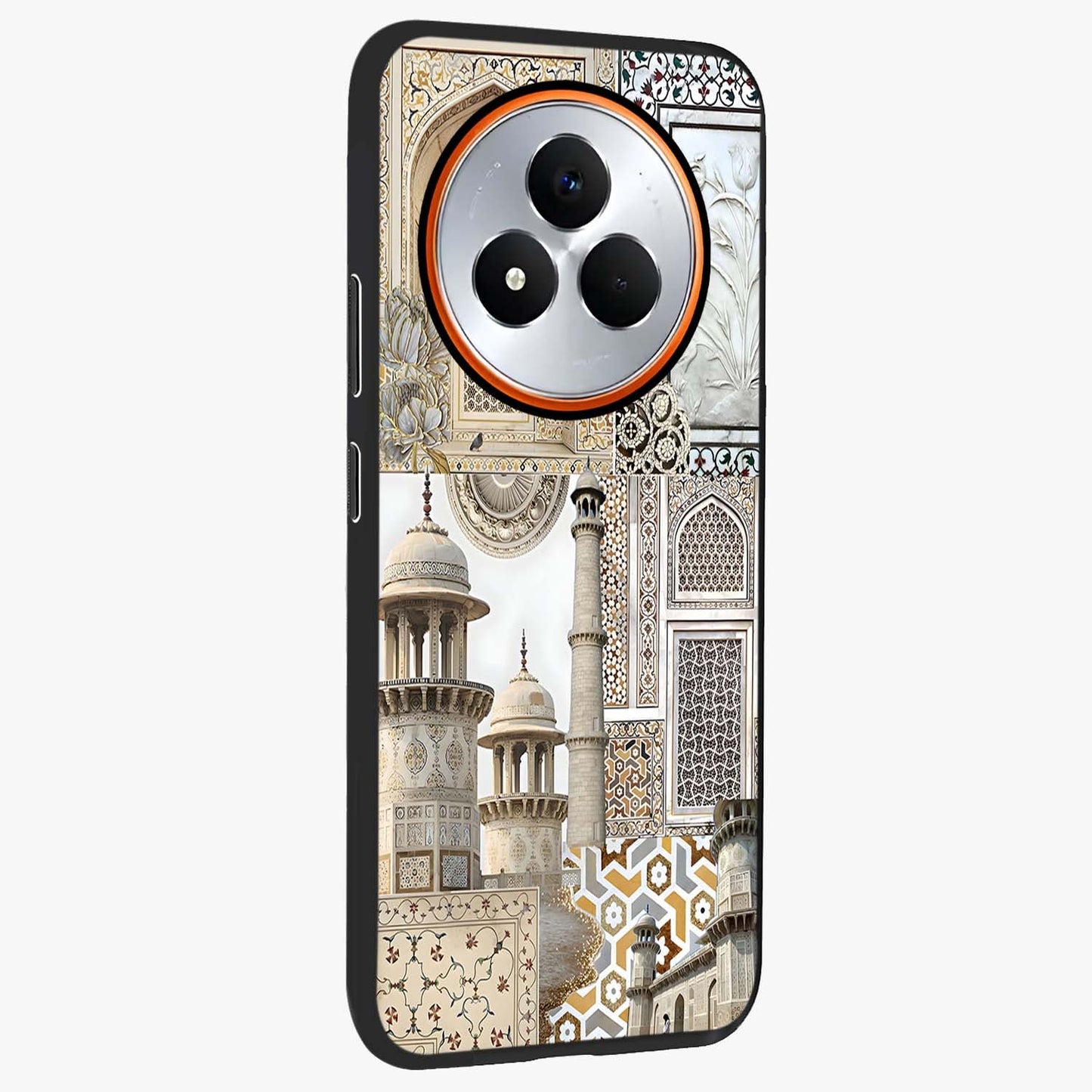 Mughal Marble Legacy Glass Case upright view showcasing ornate Mughal design with luxurious traditional theme.