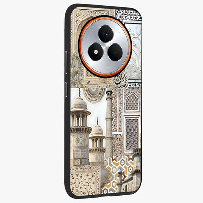 Mughal Marble Legacy Glass Case upright view showcasing ornate Mughal design with luxurious traditional theme.