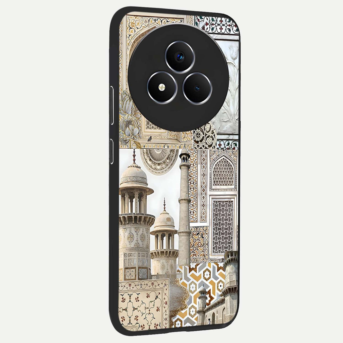 Mughal Marble Legacy Glass Case upright view showcasing ornate Mughal design with luxurious traditional theme.